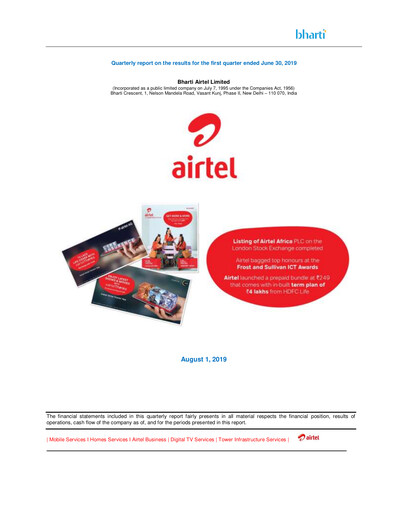 Vorschaubild Bharti Airtel
 Quartalsbericht 2019-q1