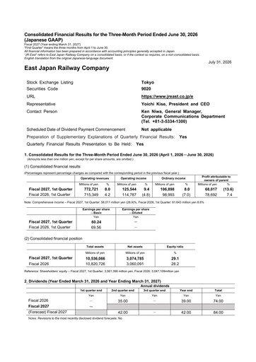 Thumbnail East Japan Railway Quarterly Report 2027-q1
