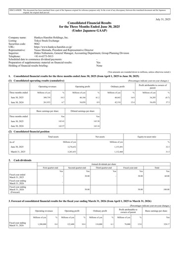 Thumbnail Hankyu Hanshin Holdings
 Quarterly Report fy2026-q1