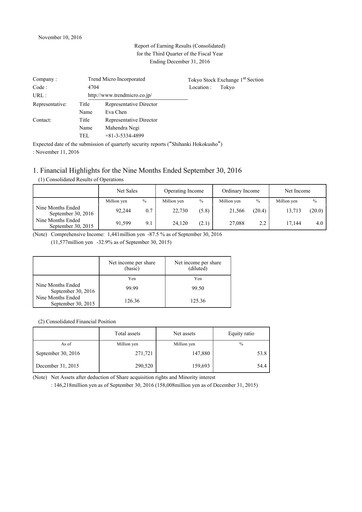 Thumbnail Trend Micro
 Quarterly Report 2016-q3