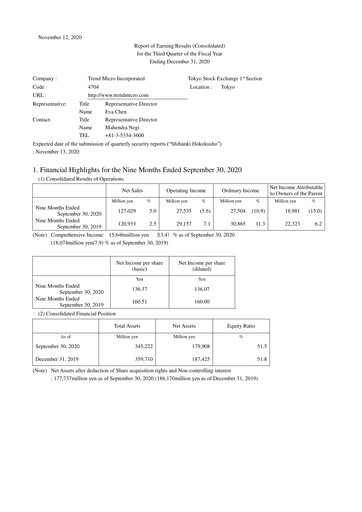Thumbnail Trend Micro
 Quarterly Report 2020-q3
