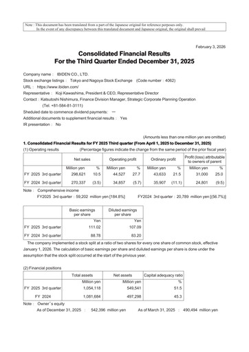 Thumbnail Ibiden Quarterly Report 2025-q3