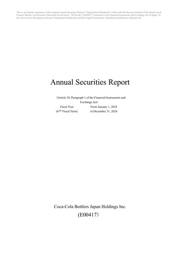 Thumbnail Coca-Cola Bottlers Japan Financial Statement 2024