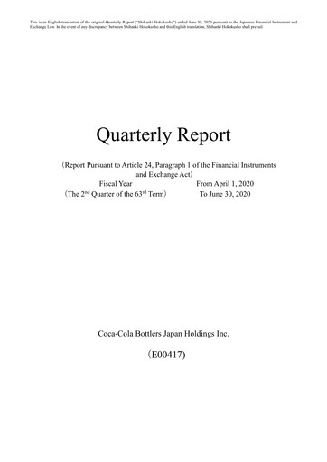 Thumbnail Coca-Cola Bottlers Japan Quarterly Report 2020-q2