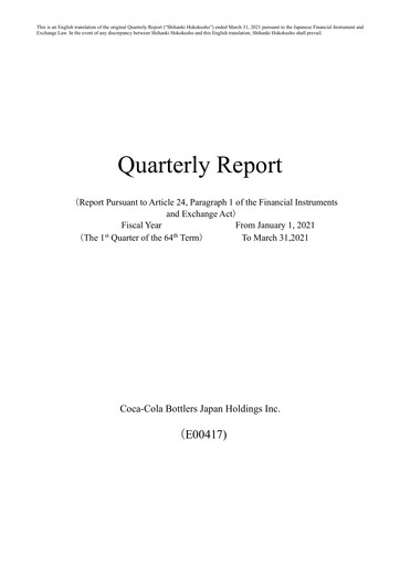 Thumbnail Coca-Cola Bottlers Japan Quarterly Report 2021-q1
