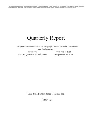 Thumbnail Coca-Cola Bottlers Japan Quarterly Report 2021-q3