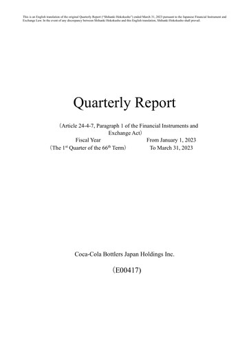 Thumbnail Coca-Cola Bottlers Japan Quarterly Report 2023-q1
