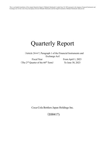 Thumbnail Coca-Cola Bottlers Japan Quarterly Report 2023-q2
