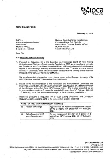 Thumbnail Ipca Laboratories
 Quarterly Report 2023-q3
