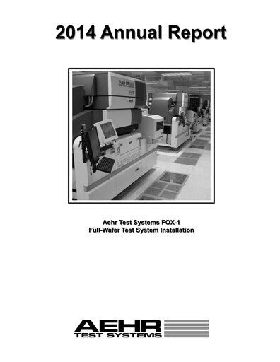 Thumbnail Aehr Test Systems Annual Report 2014