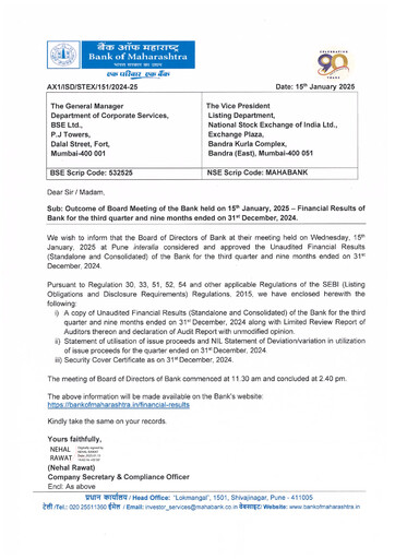 Thumbnail Bank of Maharashtra
 Quarterly Report 2024-q3