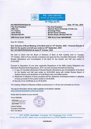 Thumbnail Bank of Maharashtra
 Quarterly Report 2025-q2
