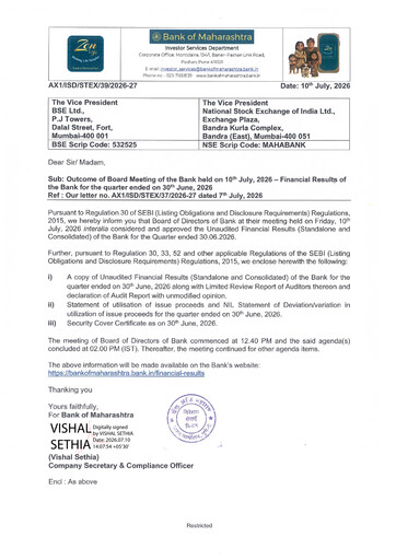Thumbnail Bank of Maharashtra
 Quarterly Report 2026-q1