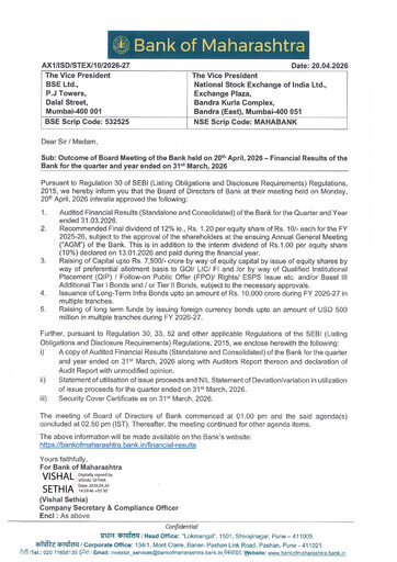 Thumbnail Bank of Maharashtra
 Quarterly Report 2026-q4