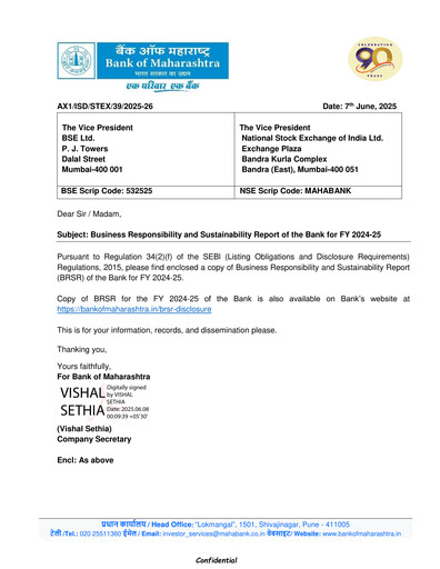 Thumbnail Bank of Maharashtra
 Sustainability Report 2024-2025