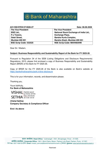 Thumbnail Bank of Maharashtra
 Sustainability Report 2025-2026