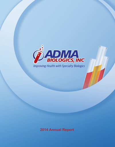 Thumbnail ADMA Biologics
 Annual Report 2014
