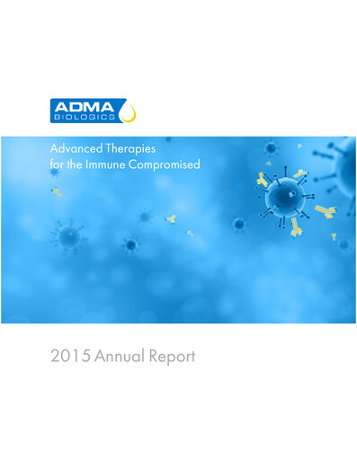 Thumbnail ADMA Biologics
 Annual Report 2015