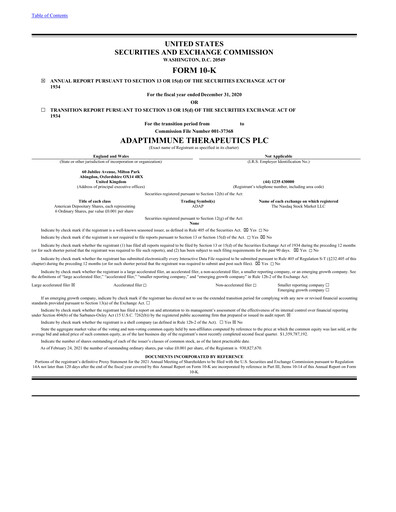 Thumbnail Adaptimmune Therapeutics Annual Report 2020