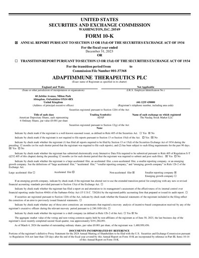 Thumbnail Adaptimmune Therapeutics Annual Report 2023
