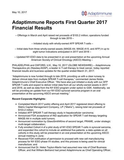 Thumbnail Adaptimmune Therapeutics Quarterly Report 2017-q1