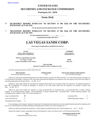 Thumbnail Las Vegas Sands Quarterly Report 2021-q3