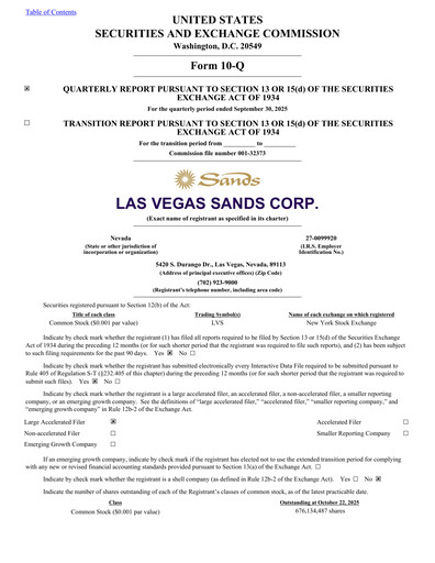 Thumbnail Las Vegas Sands Quarterly Report 2025-q3