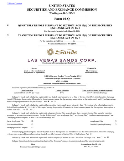 Thumbnail Las Vegas Sands Quarterly Report 2026-q2