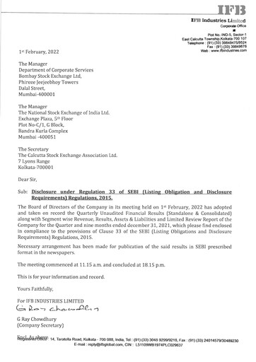 Thumbnail IFB Industries Quarterly Report 2022-q3