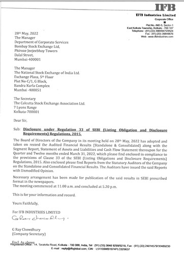 Thumbnail IFB Industries Quarterly Report 2022-q4