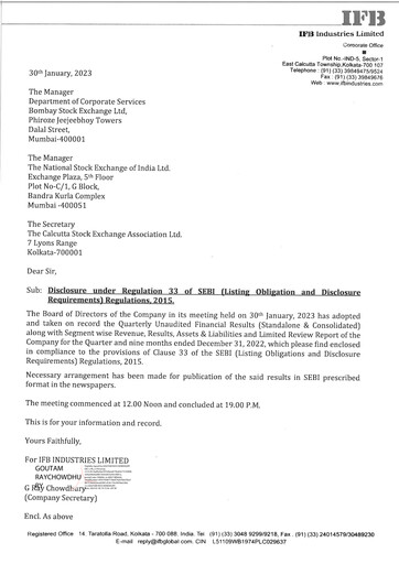 Thumbnail IFB Industries Quarterly Report 2023-q3