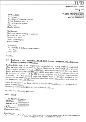 Thumbnail IFB Industries Quarterly Report 2023-q4