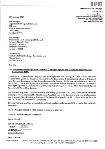 Thumbnail IFB Industries Quarterly Report 2024-q3