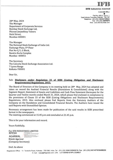Thumbnail IFB Industries Quarterly Report 2024-q4