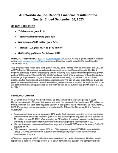 Vorschaubild ACI Worldwide
 Quartalsbericht 2023-q3