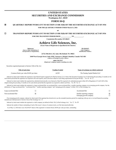 Thumbnail Achieve Life Sciences
 Quarterly Report 2026-q1