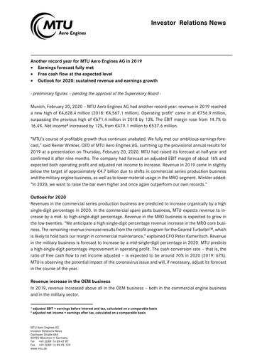 Miniature MTU Aero Engines
 Rapport financier 2019