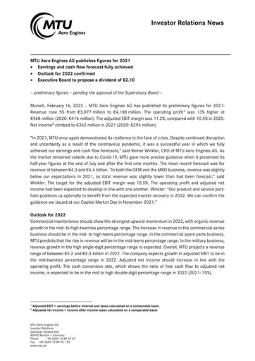 Miniature MTU Aero Engines
 Rapport financier 2021