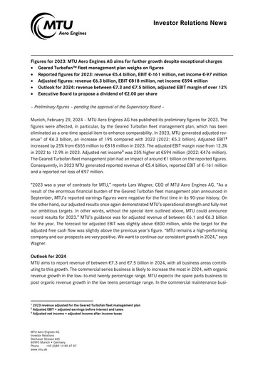 Miniature MTU Aero Engines
 Rapport financier 2023