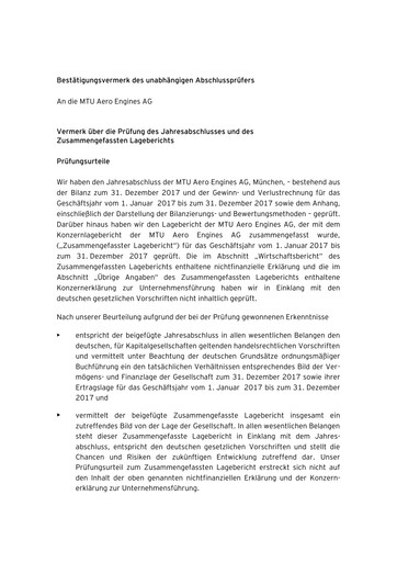 Thumbnail MTU Aero Engines
 Financial Statement 2017
