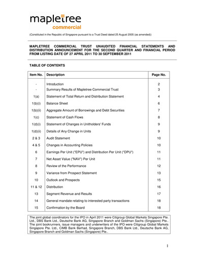Thumbnail Mapletree Commercial Trust
 Half-year Report 2011-h1