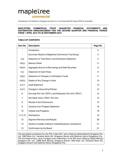 Thumbnail Mapletree Commercial Trust
 Half-year Report 2012-h1