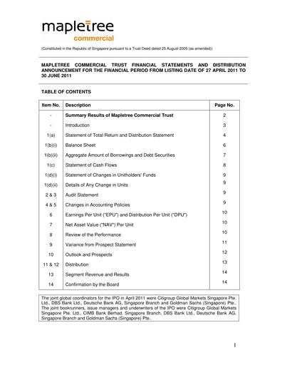 Miniature Mapletree Commercial Trust
 Rapport trimestriel 2011-q1