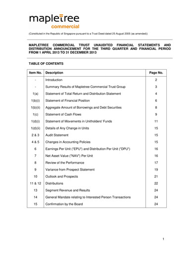 Miniature Mapletree Commercial Trust
 Rapport trimestriel 2013-q3