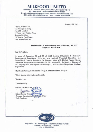 Thumbnail Milkfood Limited Quarterly Report 2022-q4