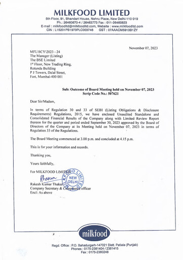 Thumbnail Milkfood Limited Quarterly Report 2023-q3