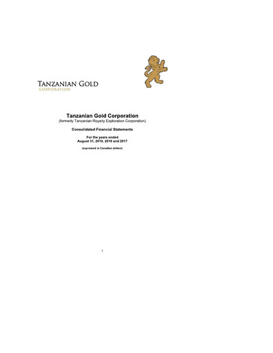 Thumbnail Tanzanian Gold Corporation Financial Statement 2019