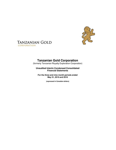 Thumbnail Tanzanian Gold Corporation Quarterly Report 2019-q3