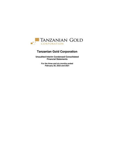 Thumbnail Tanzanian Gold Corporation Quarterly Report 2022-q2