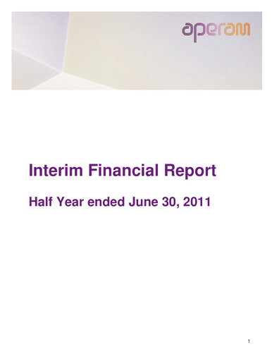 Thumbnail Aperam Half-year Report 2011